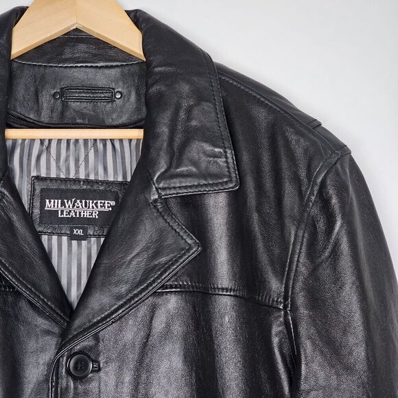 Vintage Milwaukee Leather Mens Black Genuine Leather Coat Jacket Oversized‎ XXL - Picture 3 of 13
